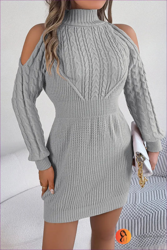 Cold-shoulder Sweater Mini Dress - Effortless Autumn Glam - s / Gray - Dresses - Lingerie Hut - A-line • Autumn