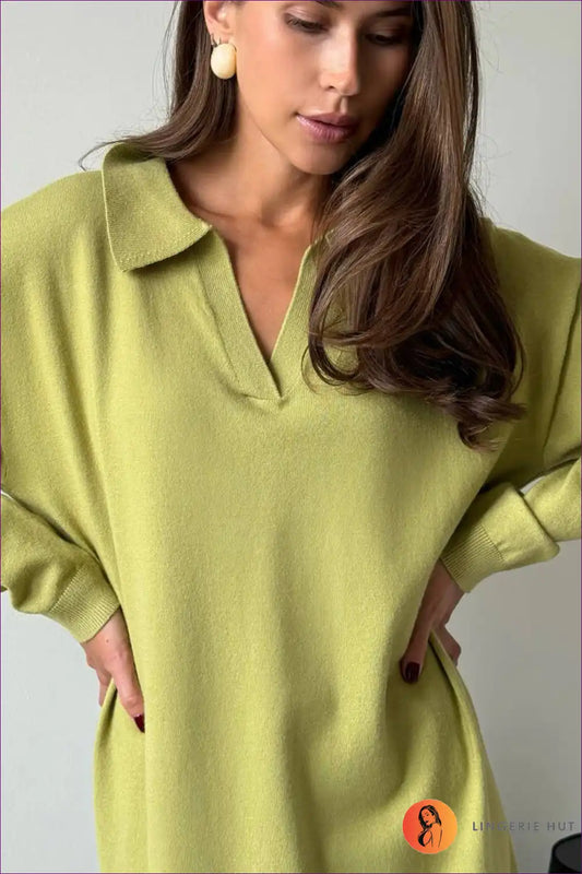 Collared Knit Maxi Dress with Relaxed Fit - Effortless Autumn for A-line, Autumn, Casual, Dress, Dresses