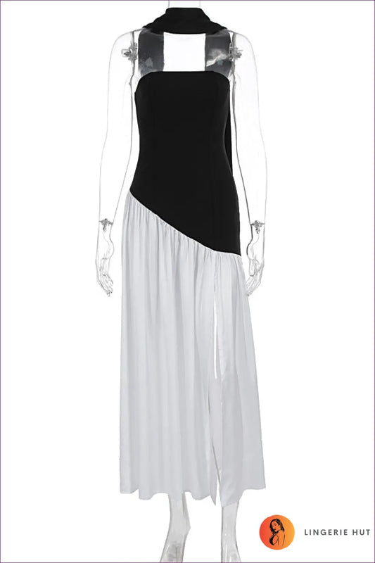 Maxi Dress with Halter Neck and Side Split - Understated Glamour - s / Black White - Dresses - Lingerie Hut - Backless