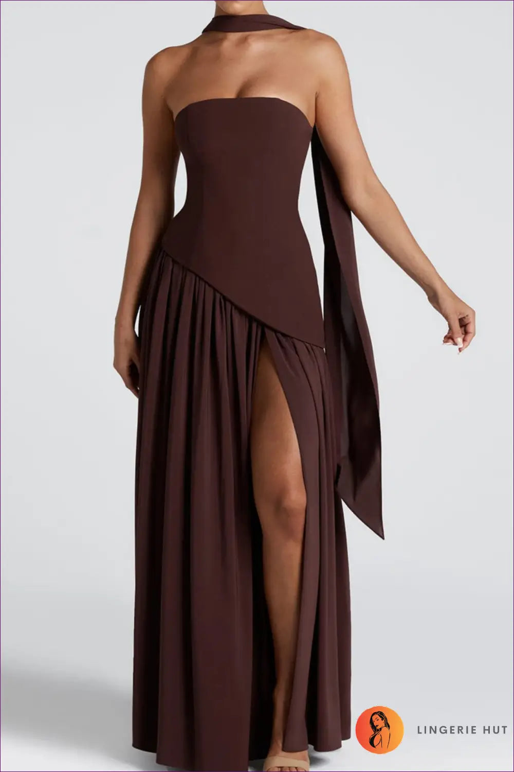 Maxi Dress with Halter Neck and Side Split - Understated Glamour - s / Coffee - Dresses - Backless • Casual • Clothing