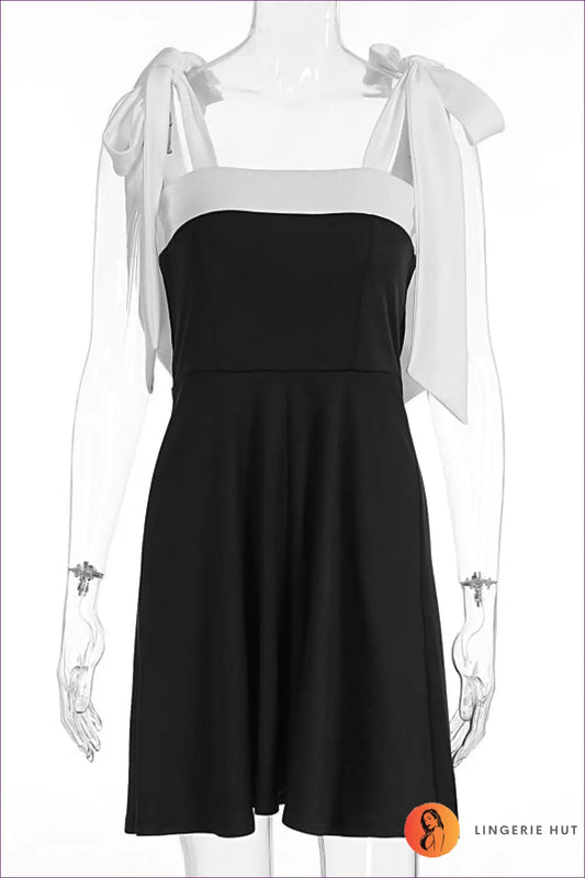 Bow Strap Mini Dress - Playful Charm from Brunch to Evening - s / Black - Dresses - Lingerie Hut - A-line • Casual
