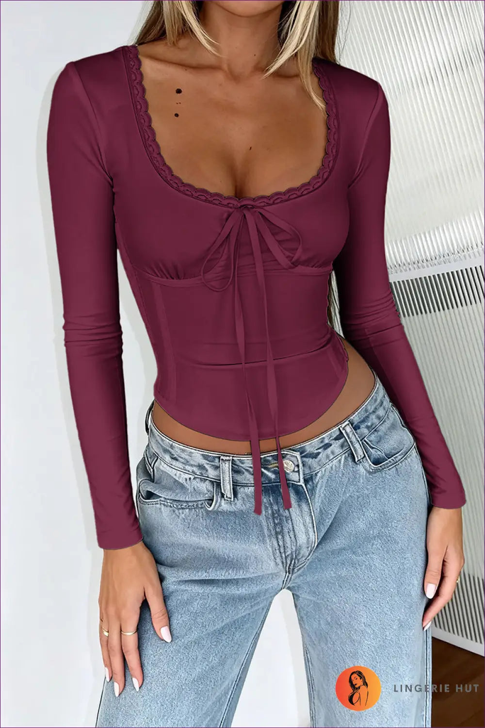 Lace Trim Corset Top - Effortless Romance for Evening Wear - s / Burgundy - Lingerie Hut - All Season • Casual • Crop