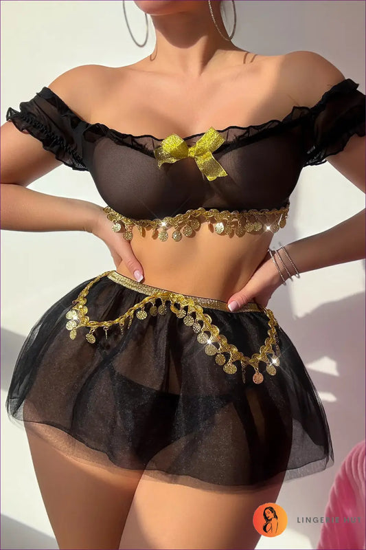 Belly Dancer Costume Set with Coins - Fantasy Roleplay Ready - s / Black - Outfit - Lingerie Hut - Boudoir • Evening