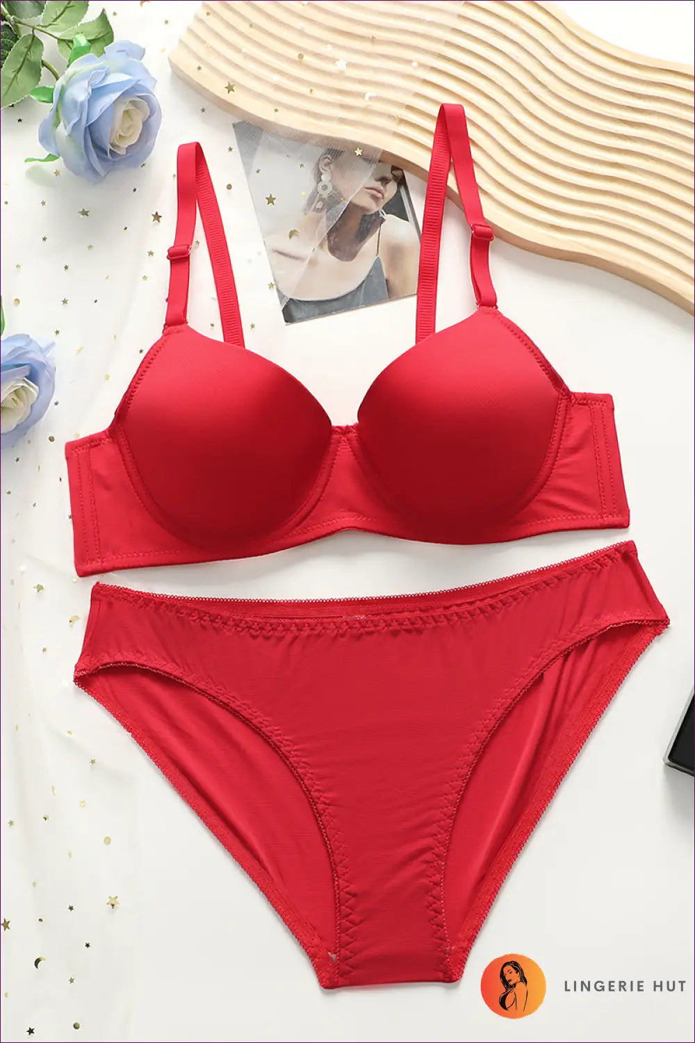 Cotton Cup Bra Set with Soft Support - Everyday Confidence - 70b / Red - Lingerie Hut - All Season • Casual