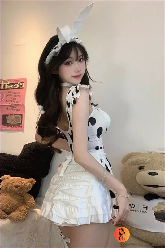 Bunny Girl Costume with Cow Print - Fantasy Roleplay Ready - Outfit Set - Lingerie Hut - Animal • Boudoir • Clubwear