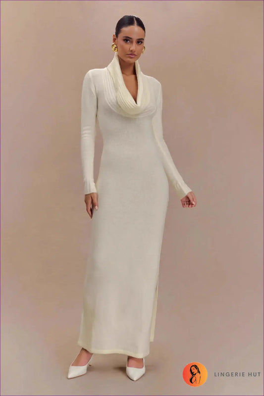 Cowl Neck Maxi Dress - Effortless Elegance - s / White - Dresses - Autumn • Clothing • Everyday • Glamour - Lingerie Hut