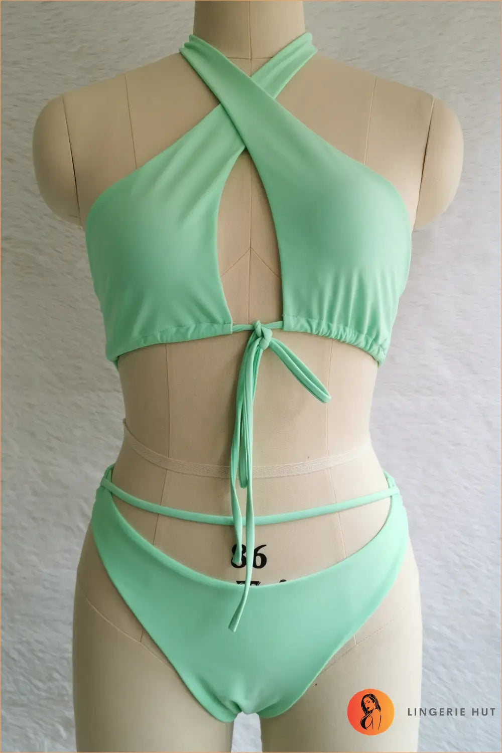 Criss Cross Halterneck Bikini with Cutout for Summer Getaways - s / Green - Beachwear • Cut-out • Halter - Lingerie Hut