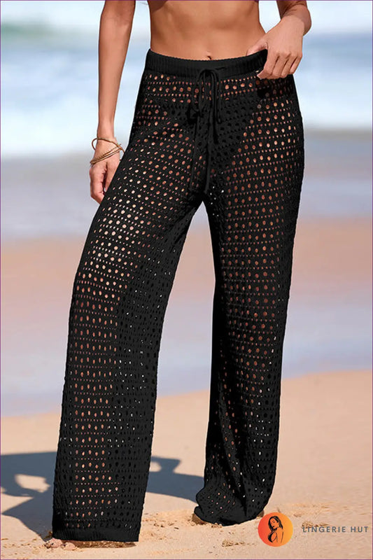 Crochet Beach Cover Up Trousers - Effortless Resort Style - s / Black - Lingerie Hut - Beachwear • Boho • Casual