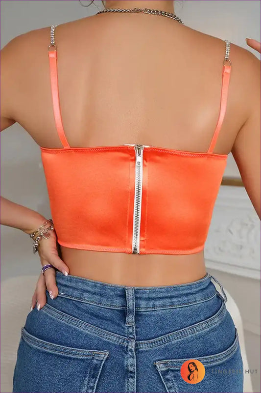 Crystal Boning Crop Camis - Dazzle in Elegance for Clubwear, Crop, Date Night, Everyday, Polyester