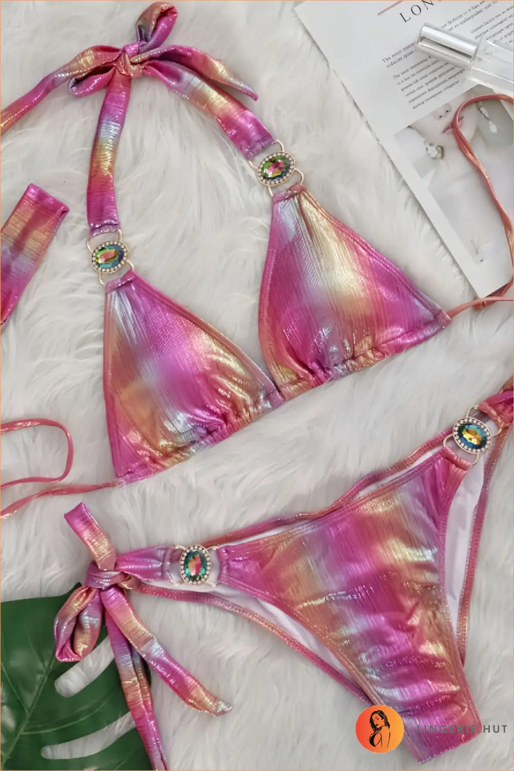 Crystal Embellished Bikini Set - Festival Shine Vibes - s / Colorful Orange Powder - Beachwear • Boho • Cutout