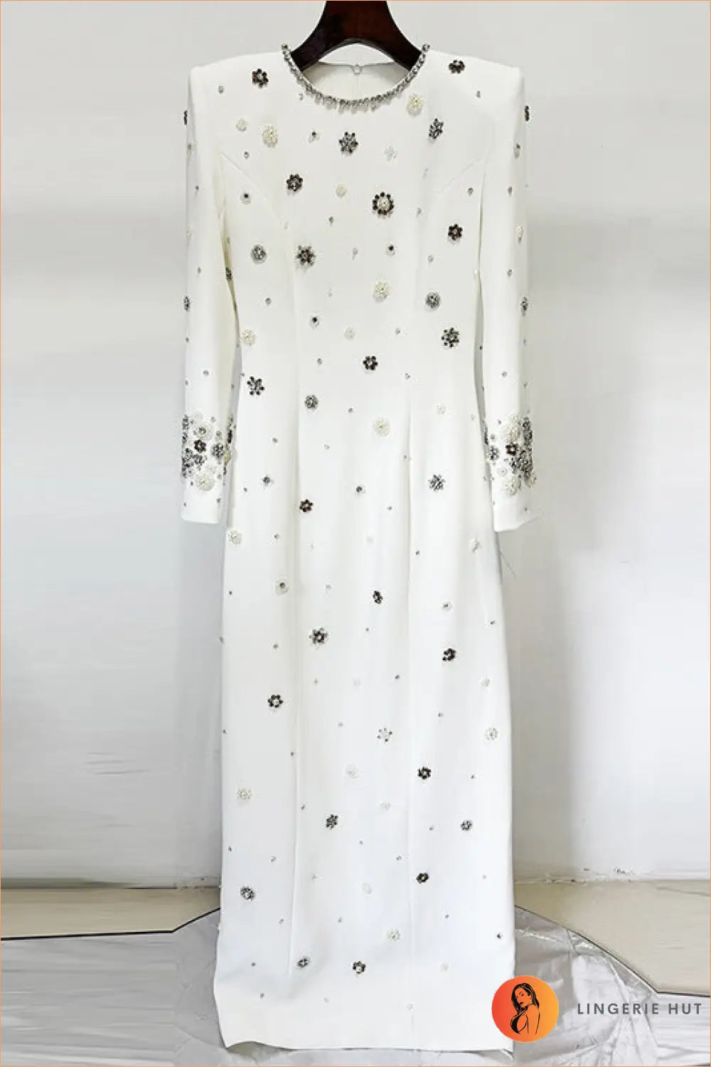 Crystal Embellished Maxi Dress - Worth a Second Look - s / White - Dresses - Clothing • Elegant • Glamour • Lingerie Hut