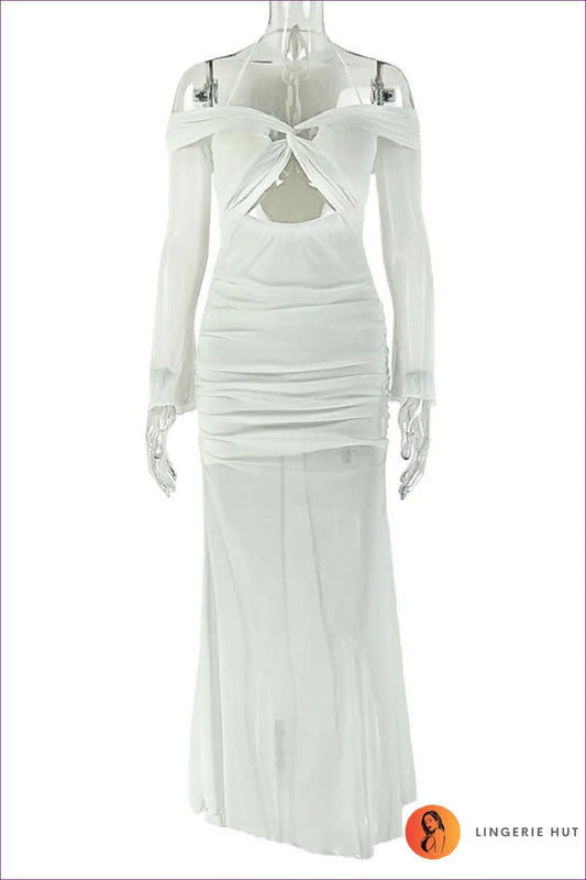 Cut-out Halter Bodycon Maxi Dress for Formal Evenings - Sculpted Elegance - s / White - Dresses - Lingerie Hut - Autumn