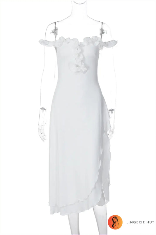 Cutout Dress with Ruffle Trim - Effortless Grace - s / White - Casual • Cotton • Dresses • Everyday - Lingerie Hut