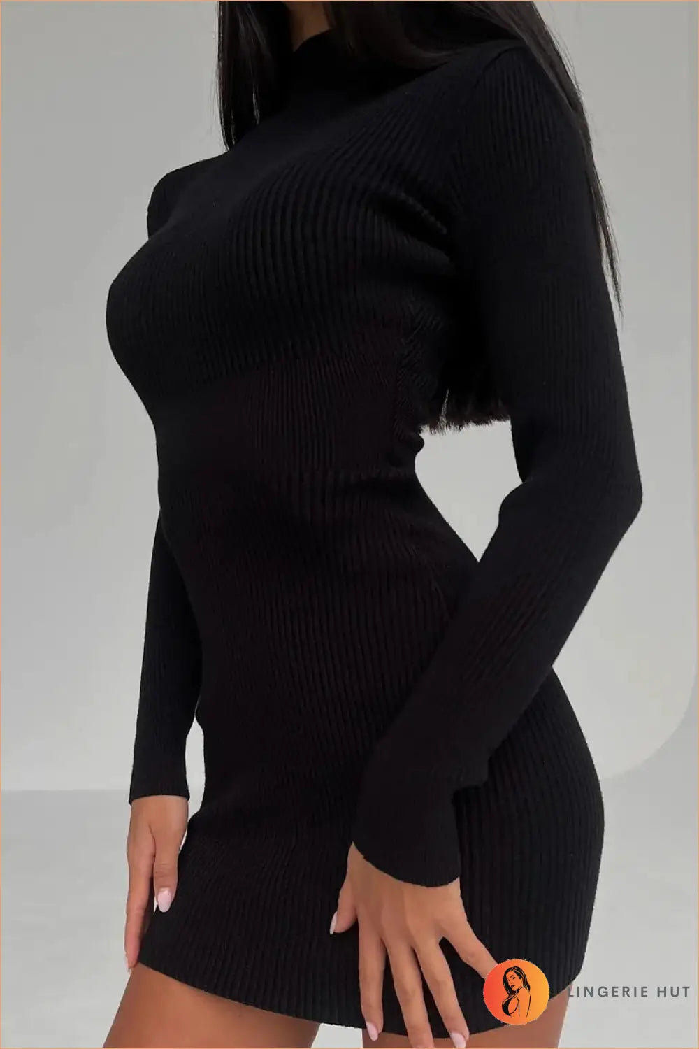 Cutout Knitted Mini Dress - Effortless Winter Glamour - s / Black1 - Dresses - Lingerie Hut - Autumn • Bodycon • Casual