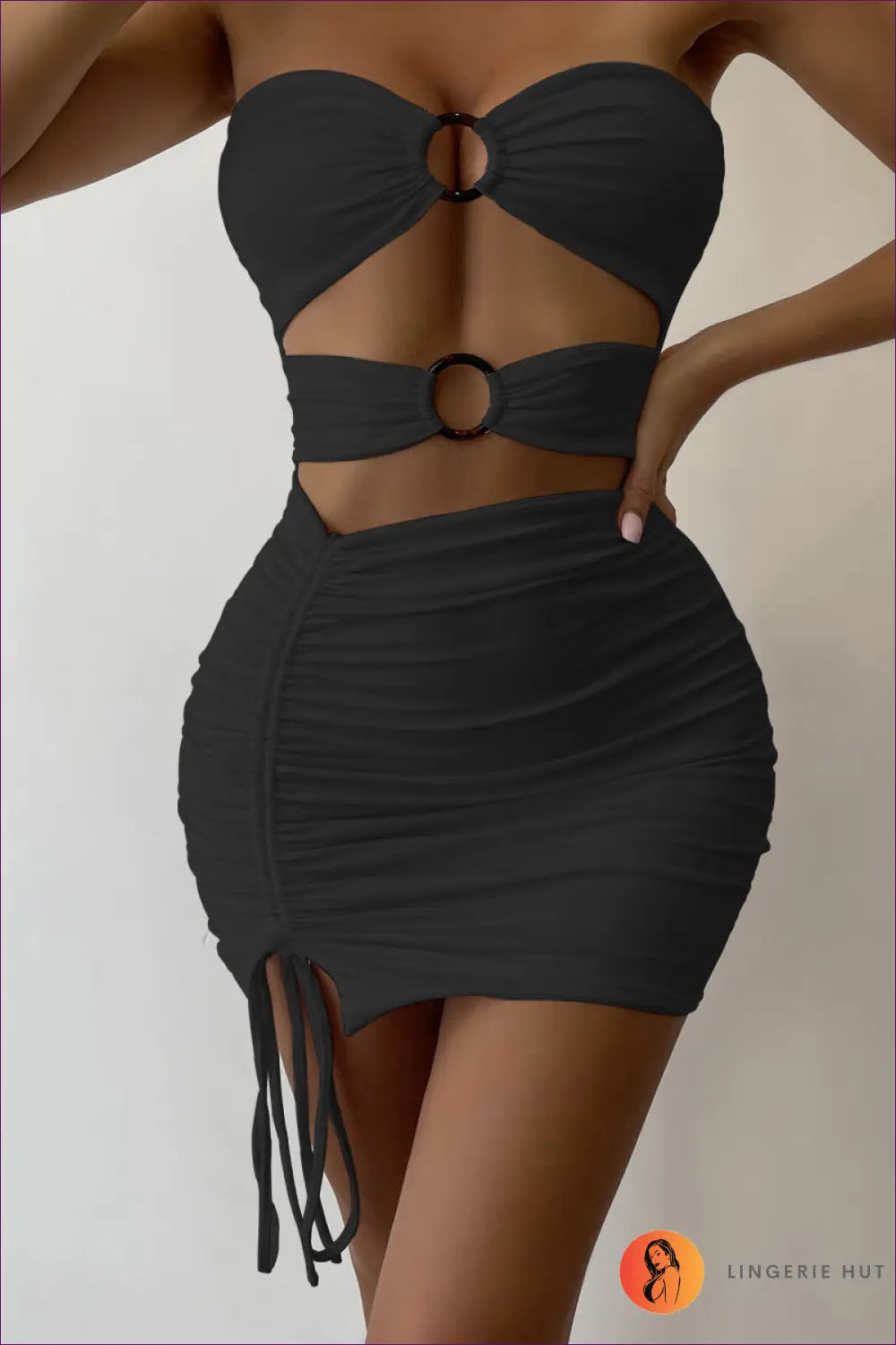 Cutout Ruched Mini Dress – Party Perfection - Xs / Black - Dresses - Lingerie Hut - Bodycon • Clubwear • Date Night