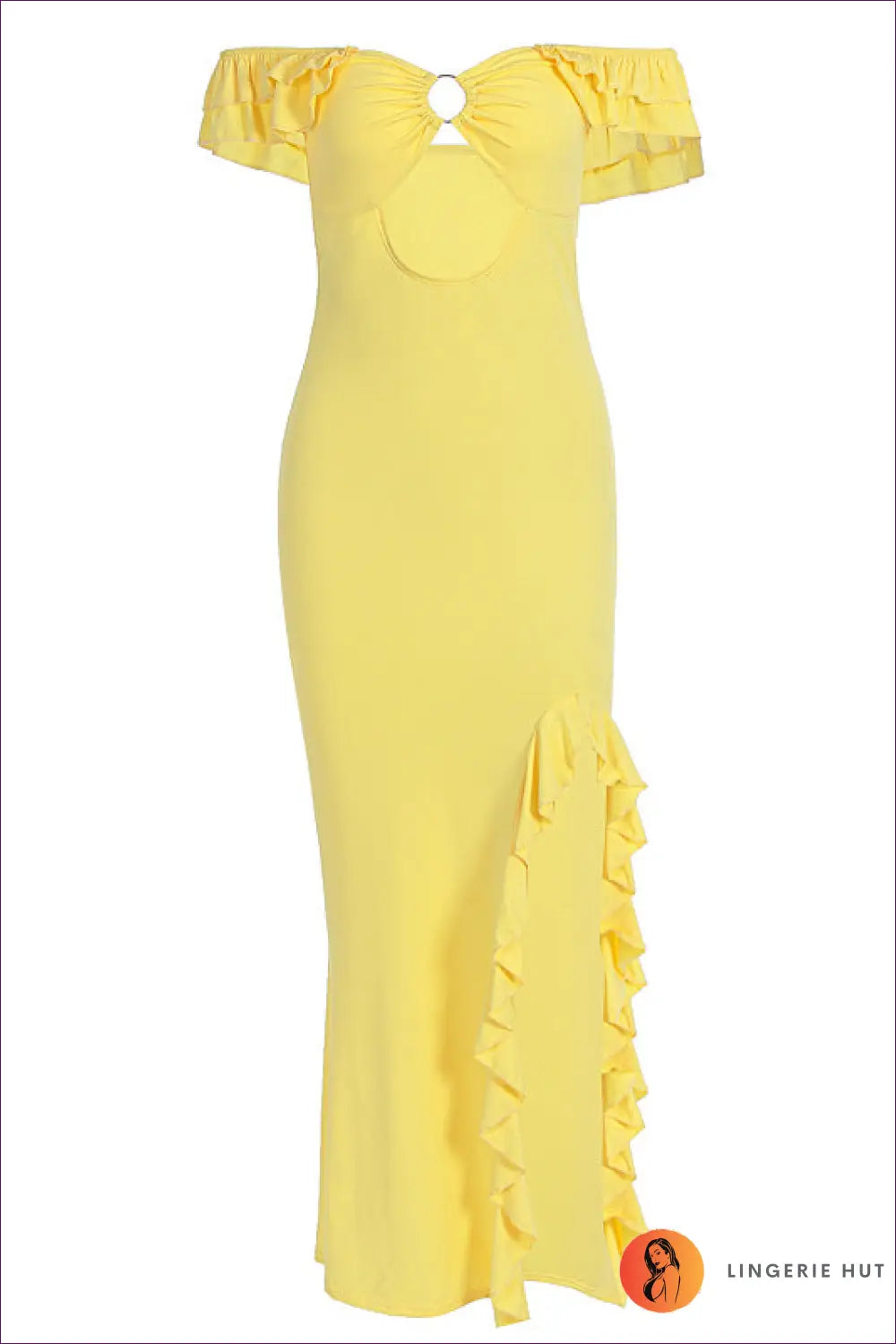 Cutout Maxi Dress with Ruffled Slit - Summer Evenings Sorted - Dresses - Clothing • Date Night • Glamour - Lingerie Hut