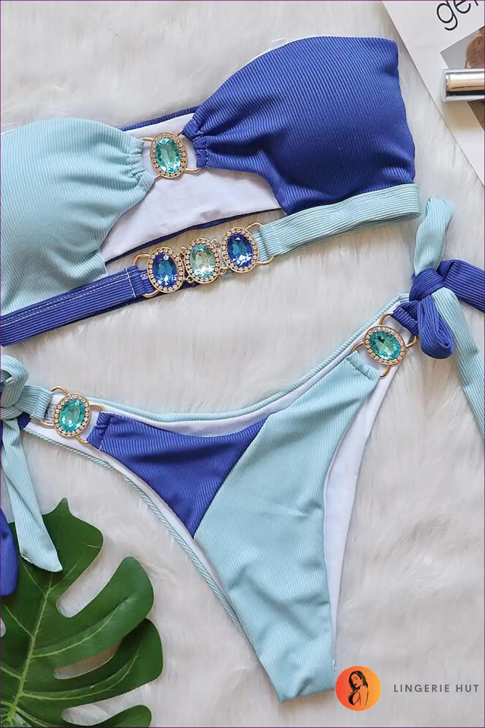 Unleash Your Inner Goddess & Shine Bright This Summer In Our Dazzling Crystal Diamond Strapless Bikini