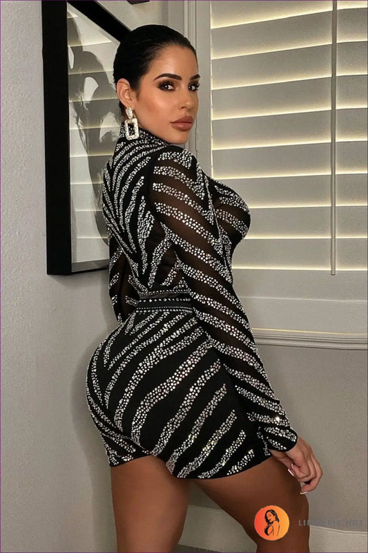 Dazzling Rhinestone-embellished Slim Fit Jumpsuit - Glamour in Motion - Clothing - Lingerie Hut - All Season • Bodycon