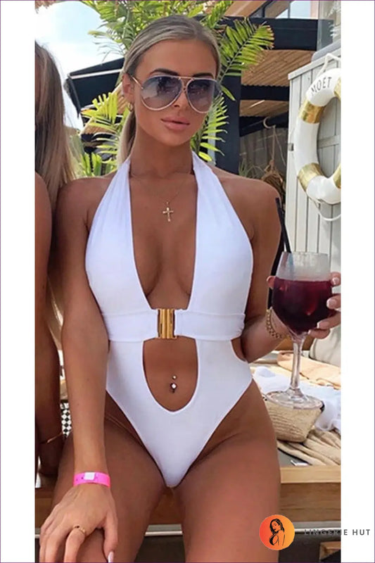 Deep v Plunge One-piece Bikini - Summer Evenings Sorted - Swimwear - Lingerie Hut - Backless • Beachwear • Boho • Cutout