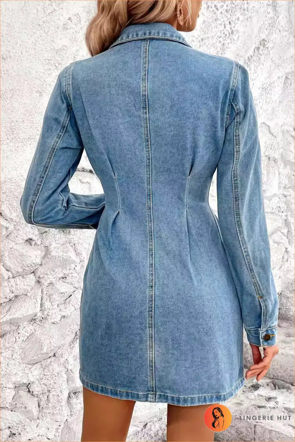 Denim Button-up Mini Dress - Dresses - A-line • All Season • Button Front • Casual • Clothing - Lingerie Hut
