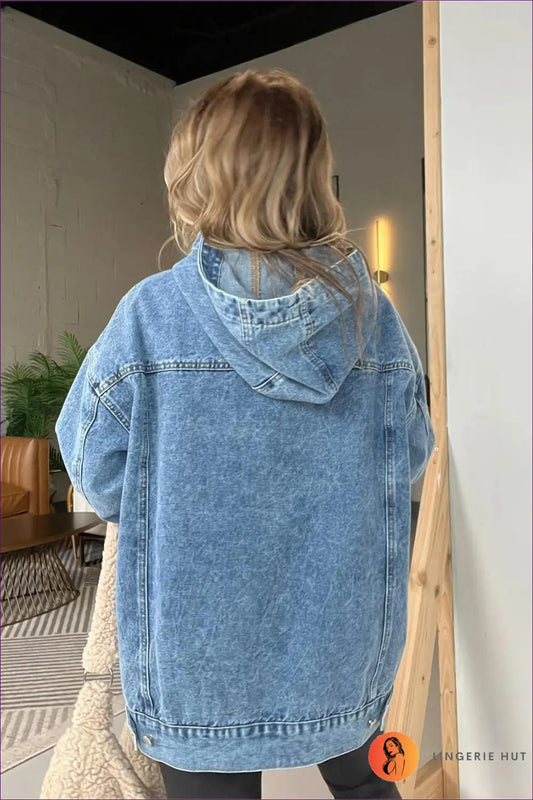 Denim Hoodie with Pockets - Effortless Everyday Cool - Clothing - Lingerie Hut - All Season • Autumn • Casual • Cotton