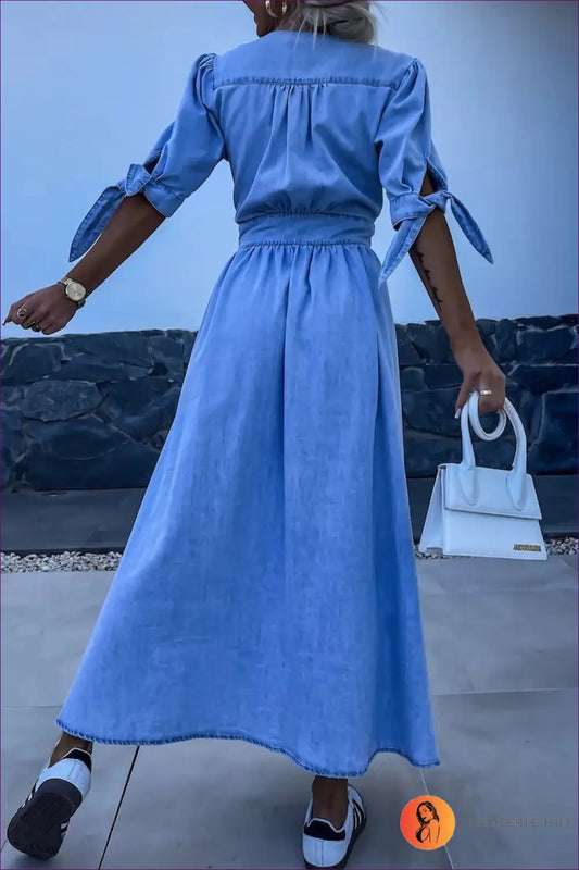 Denim Maxi Dress with Side Split - Effortless Elegance - Dresses - Lingerie Hut - A-line • Casual • Cotton