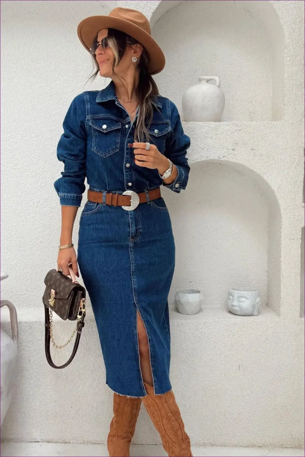 Denim Shirt Dress Midi Length - Effortless Everyday Polish - Lingerie Hut - A-line • All Season • Autumn • Casual