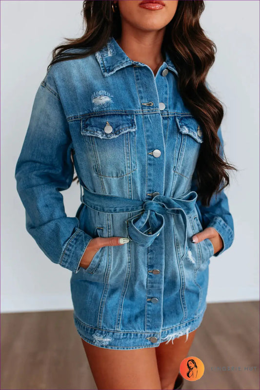 Denim Shirt Dress with Tie Waist - Effortless Urban Cool - s / Blue - Lingerie Hut - All Season • Autumn • Casual
