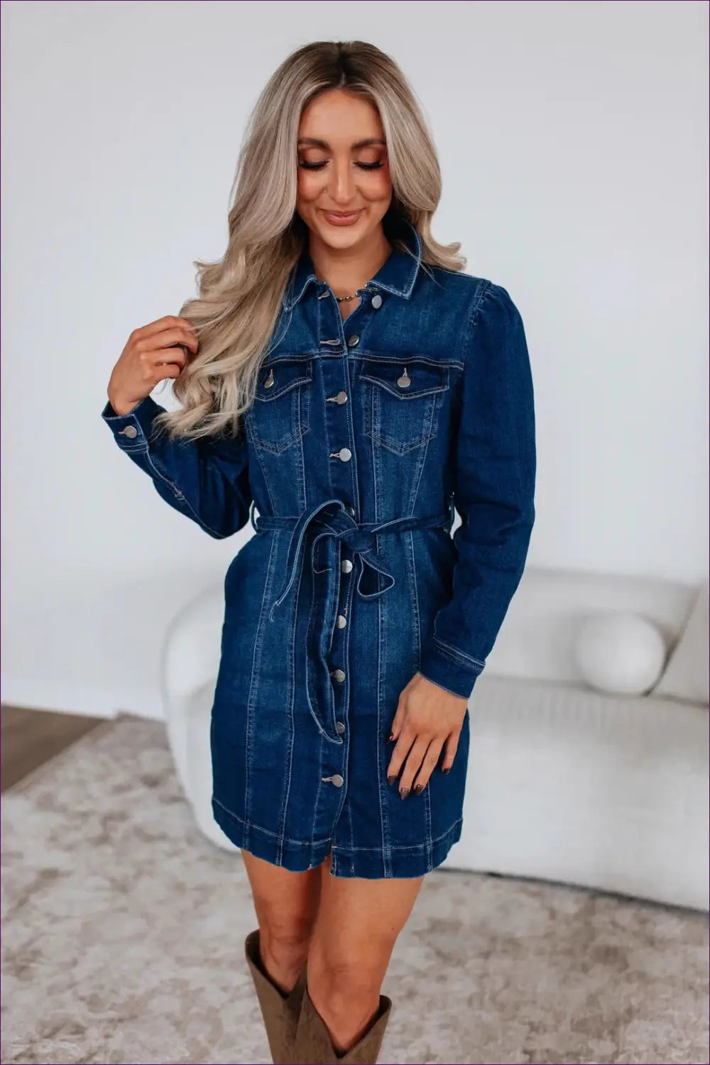 Denim Shirt Dress with Waist Tie - Everyday Effortless Style - Lingerie Hut - All Season • Boho • Casual