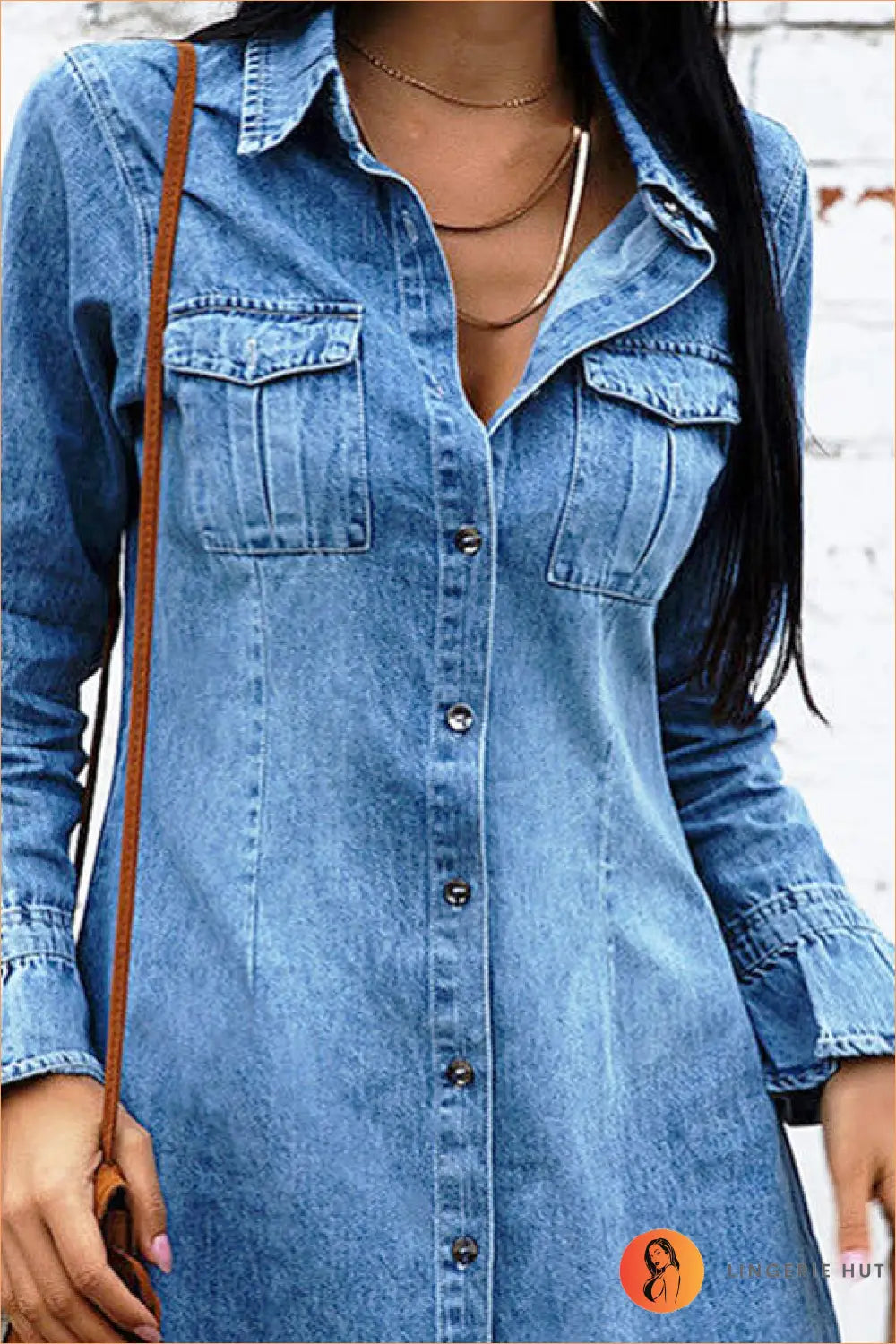 Denim Button Front Dress with Pockets - Effortless Everyday Style - Dresses - A-line • Autumn • Button Front • Casual
