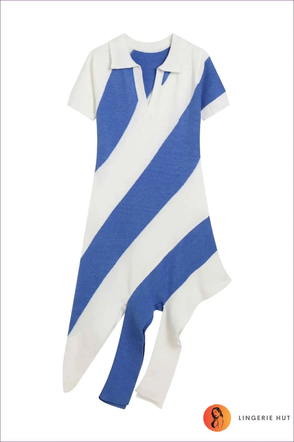 Knit Polo Midi Dress with Asymmetric Hem - Quiet Confidence - s / Royal Blue - Dresses - Lingerie Hut - A-line