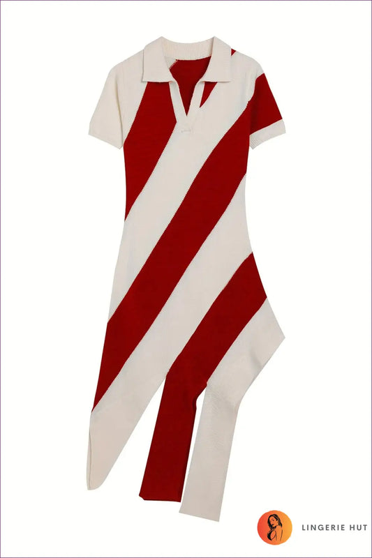 Knit Polo Midi Dress with Asymmetric Hem - Quiet Confidence - s / Rouge Color - Dresses - Lingerie Hut - A-line