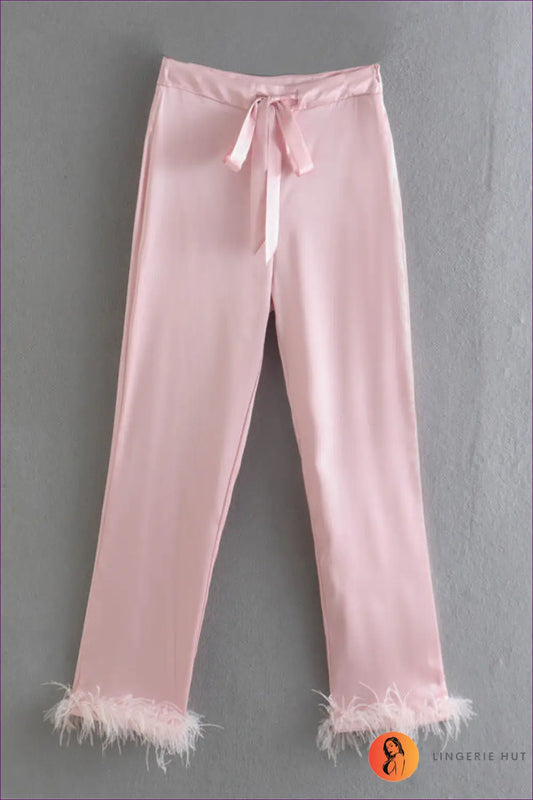 Lace-up Feather Pyjama Set - Luxe Nights in - s / Pink - Sleepwear & Loungewear - Lingerie Hut - Casual • Glamour