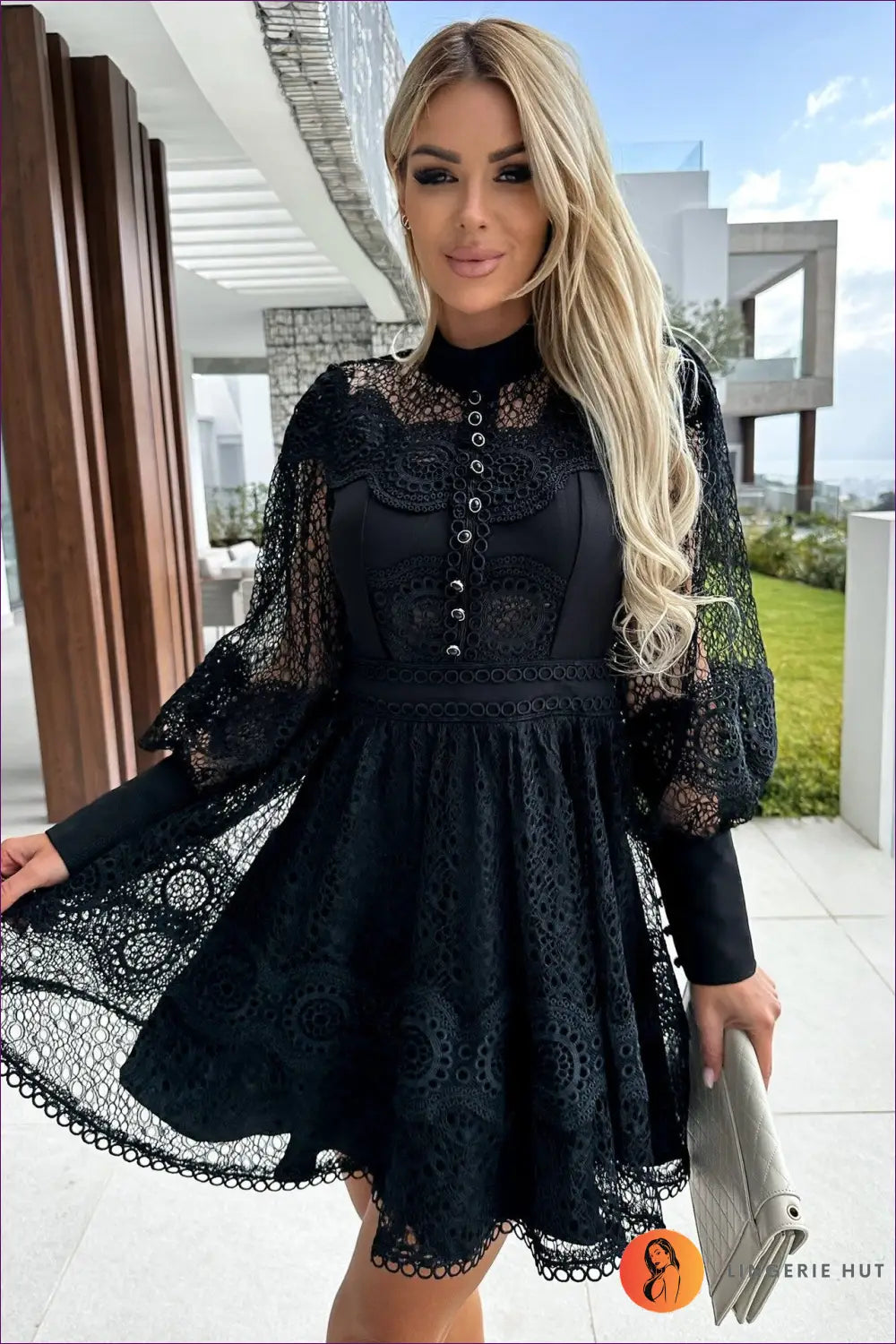 Eyelet Lace A-line Midi Dress - Effortless Occasion Romance - s / Black - Dresses - Lingerie Hut - All Season • Boho