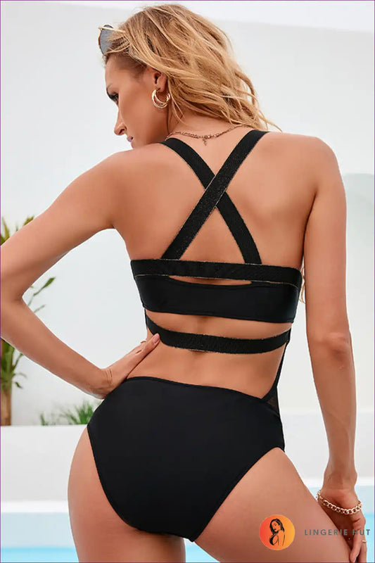 Elevate Your Swim Game With Our Dynamic Black Panel Sports Swimsuit. a Blend Of Athleticism And Fashion, It’s