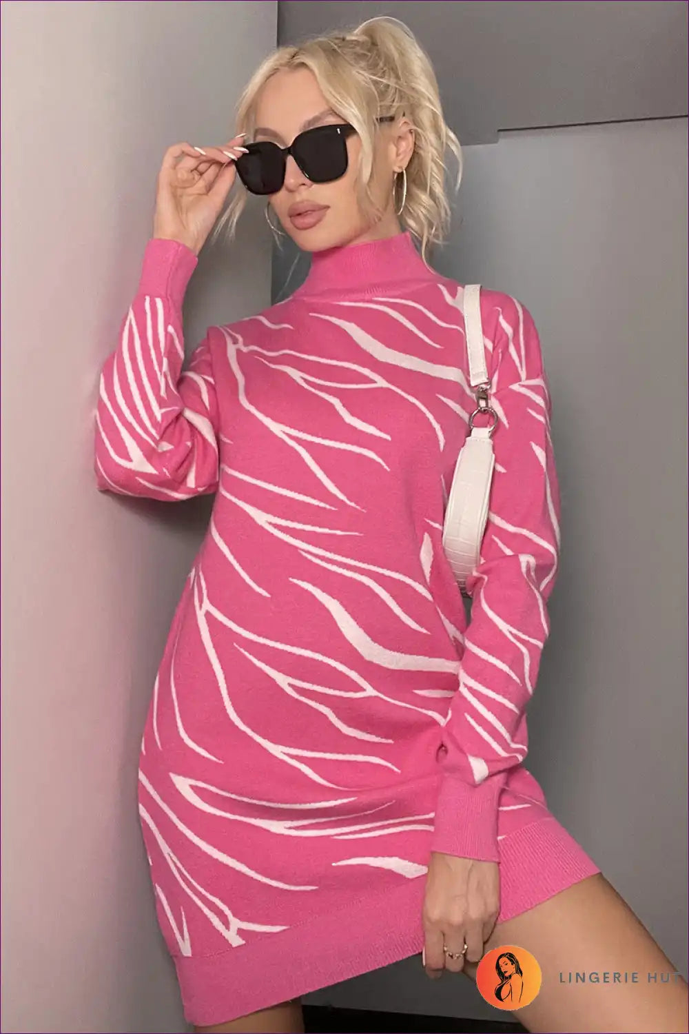 Elegant Animal Print Sweater Dress – Fall/winter Chic For Dress, Everyday, Mini, Modest, Sweaters