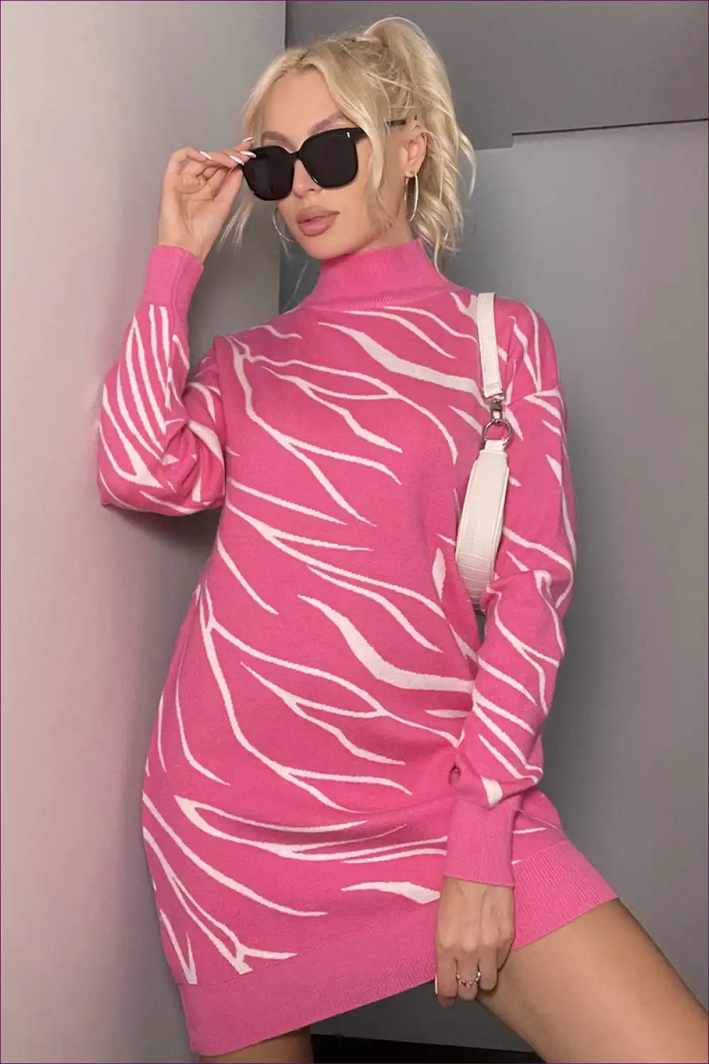Elegant Animal Print Sweater Dress – Fall/winter Chic For Dress, Everyday, Mini, Modest, Sweaters