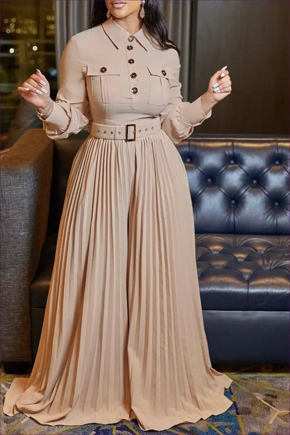 Elegant Belted Collared Set - Effortless Style For x