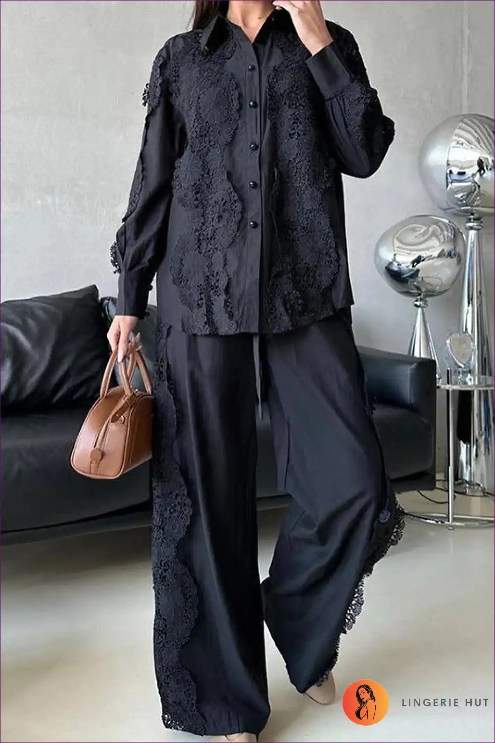 Elegant Black Lace Co-ord Set - Effortless Sophistication for Casual, co Ord, Everyday, Glamour, Loungewear