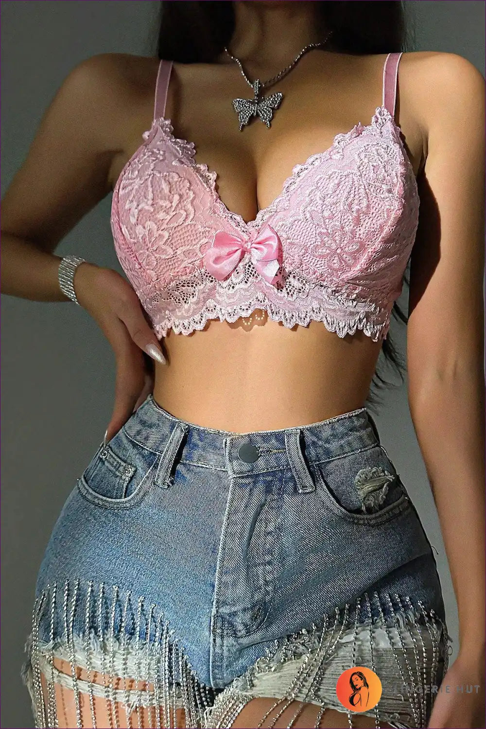 Embrace Summer Elegance With Lingerie Hut’s Butterfly Lace Camisole. Featuring a V-neck And Belted Bow Detail,