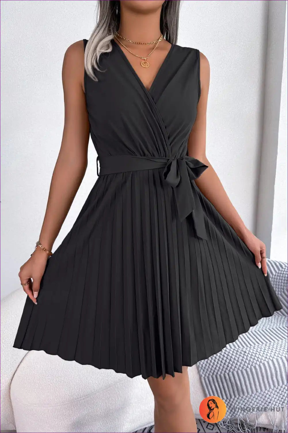 Embrace Effortless Charm With Our Elegant Chiffon Belted A-line Dress. Elevate Your Daily Chic Style Its