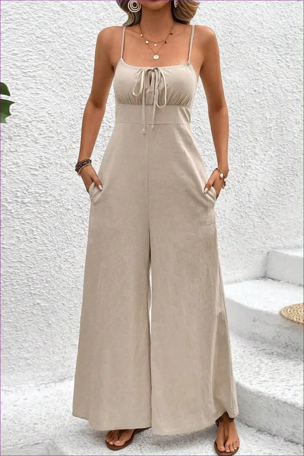 Elegant Cotton Spaghetti Strap Jumpsuit - Effortless Chic For x