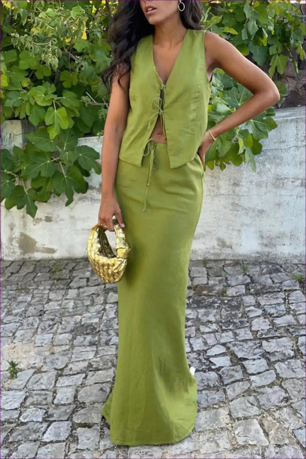 Elegant Cotton V-neck Set - Graceful Summer Chic For x