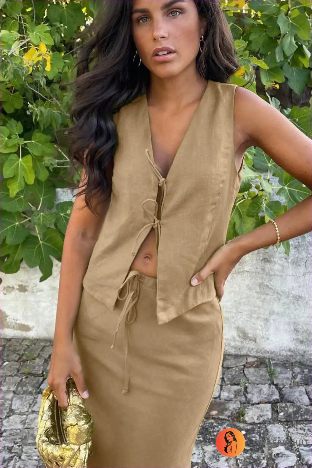 Elegant Cotton V-neck Set - Graceful Summer Chic For x