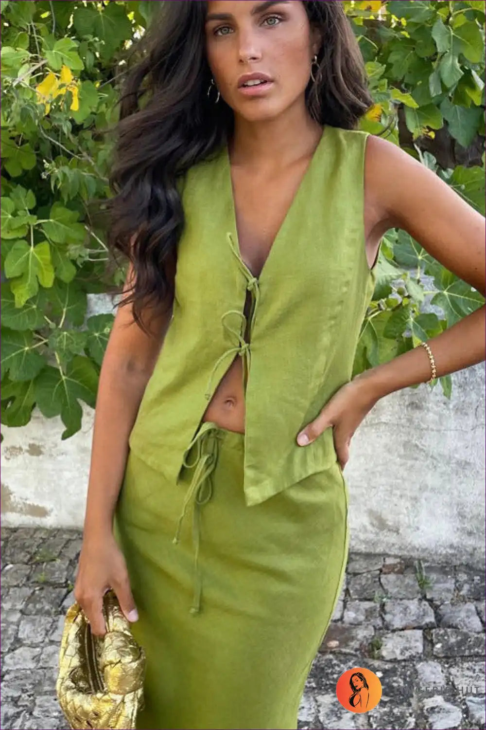 Elegant Cotton V-neck Set - Graceful Summer Chic For x