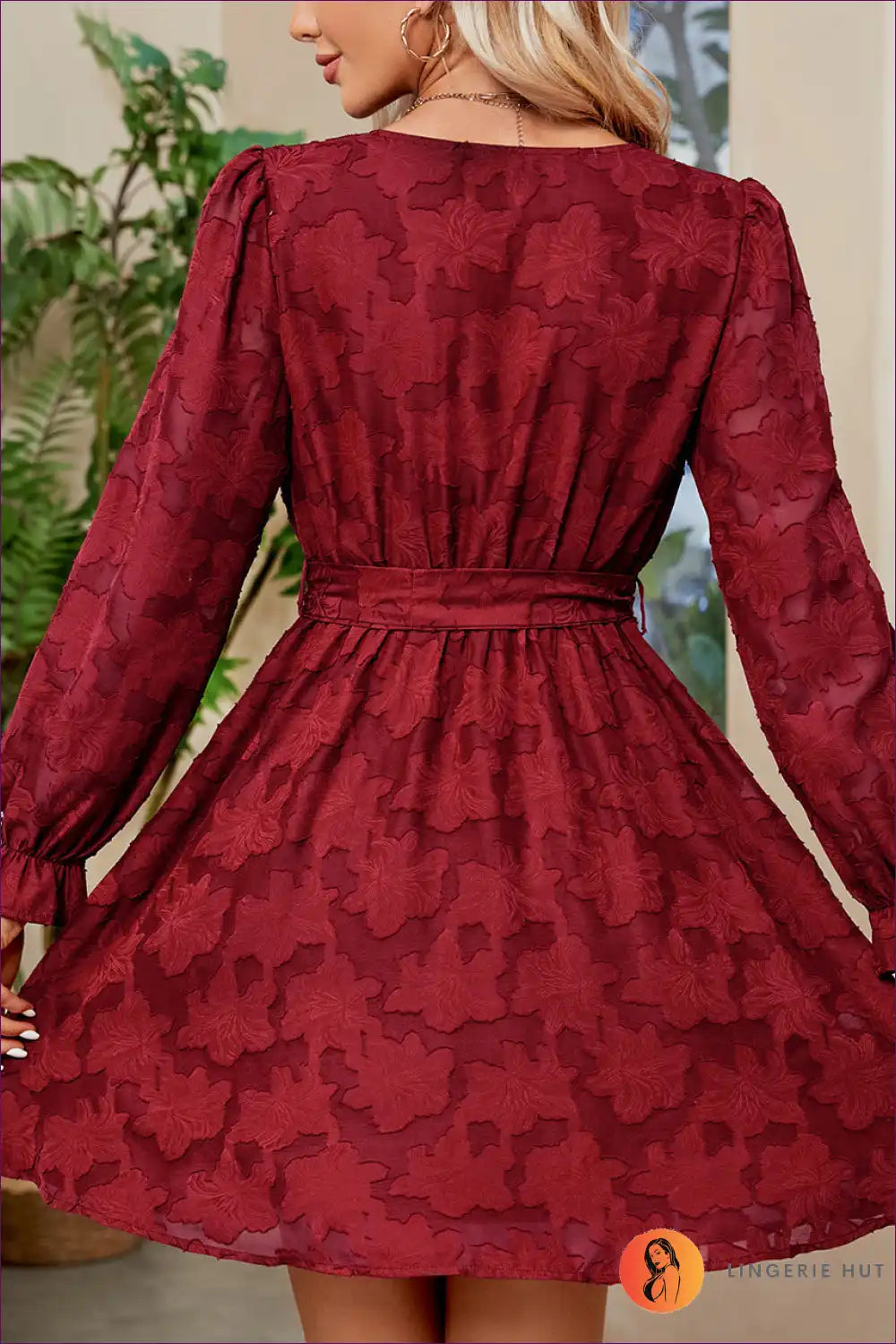 Get Ready To Turn Heads With Our Elegant Floral A-line Dress! Delicate Lace, Belted Waist & Timeless