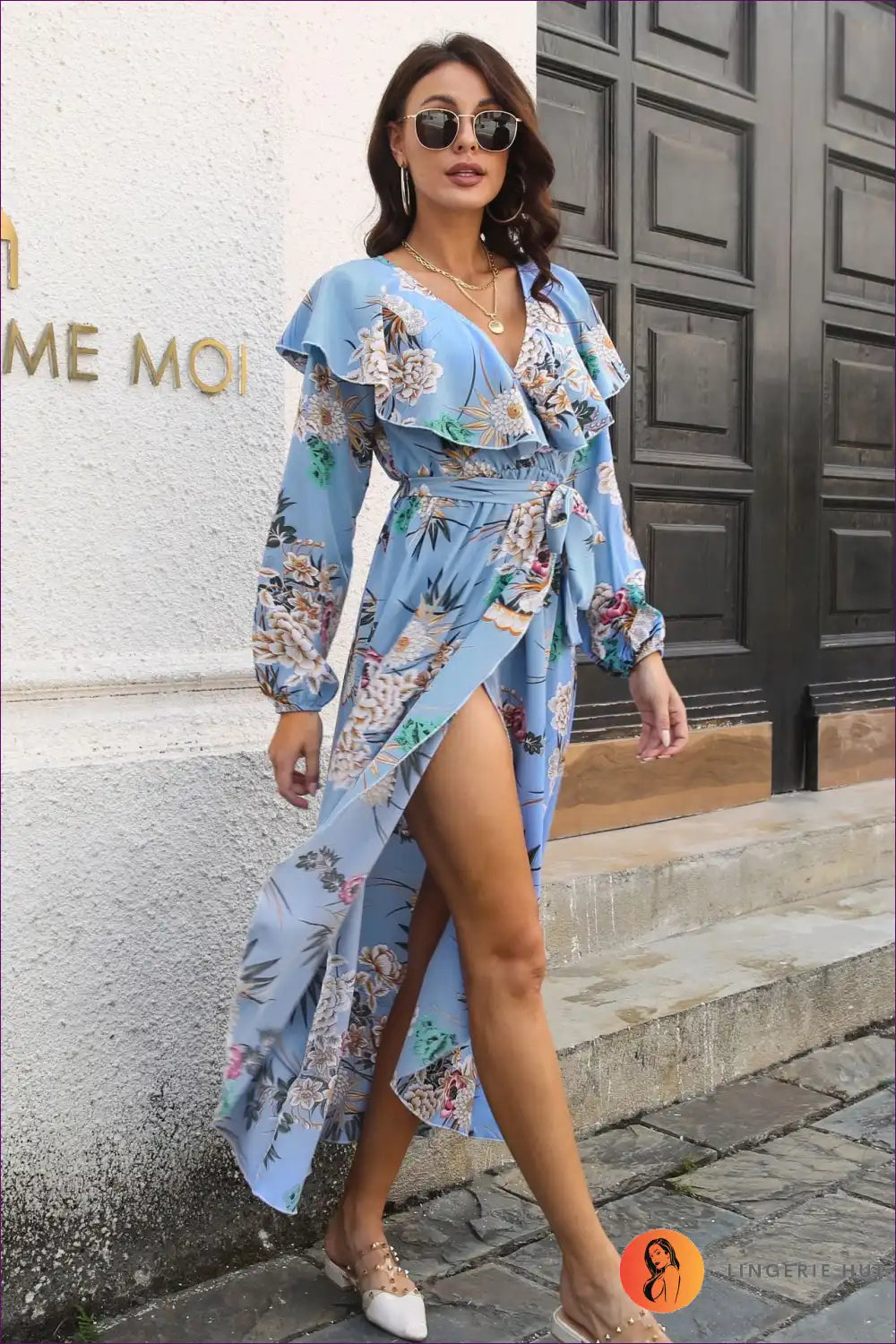 Embrace The Garden Goddess In You With Our Elegant Floral Print Long Sleeve Maxi Dress. Belted Elegance,