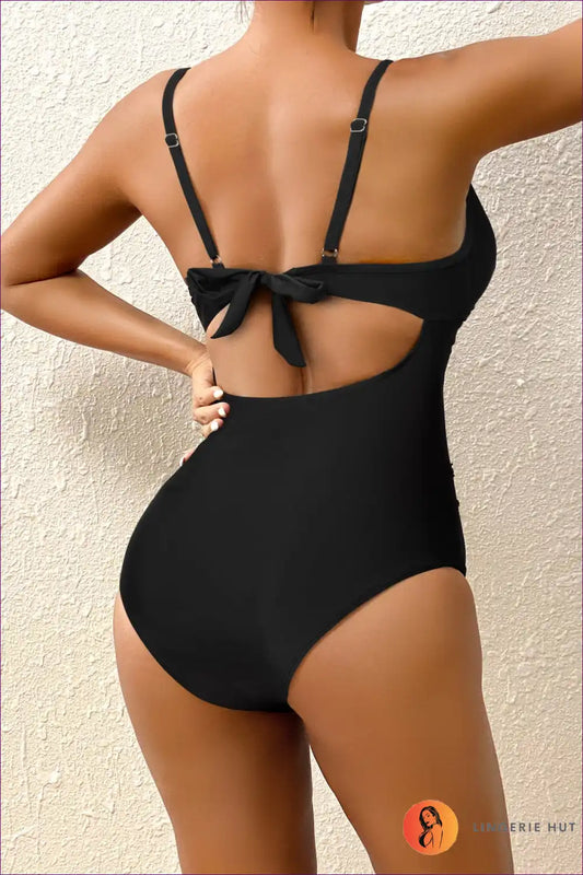 Elevate Your Beach Style With Our Elegant High-waist Bikini Featuring Hollow-out Lace-up Design. This Is Go-to