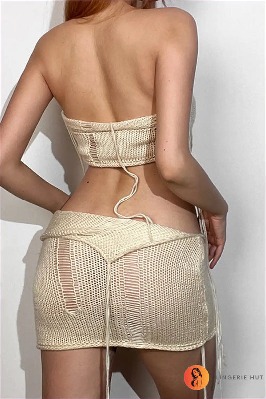 Turn Heads In Our Elegant Off-shoulder Knit Vest & Sheath Skirt Set, Perfect For a Chic Summer Look. Limited