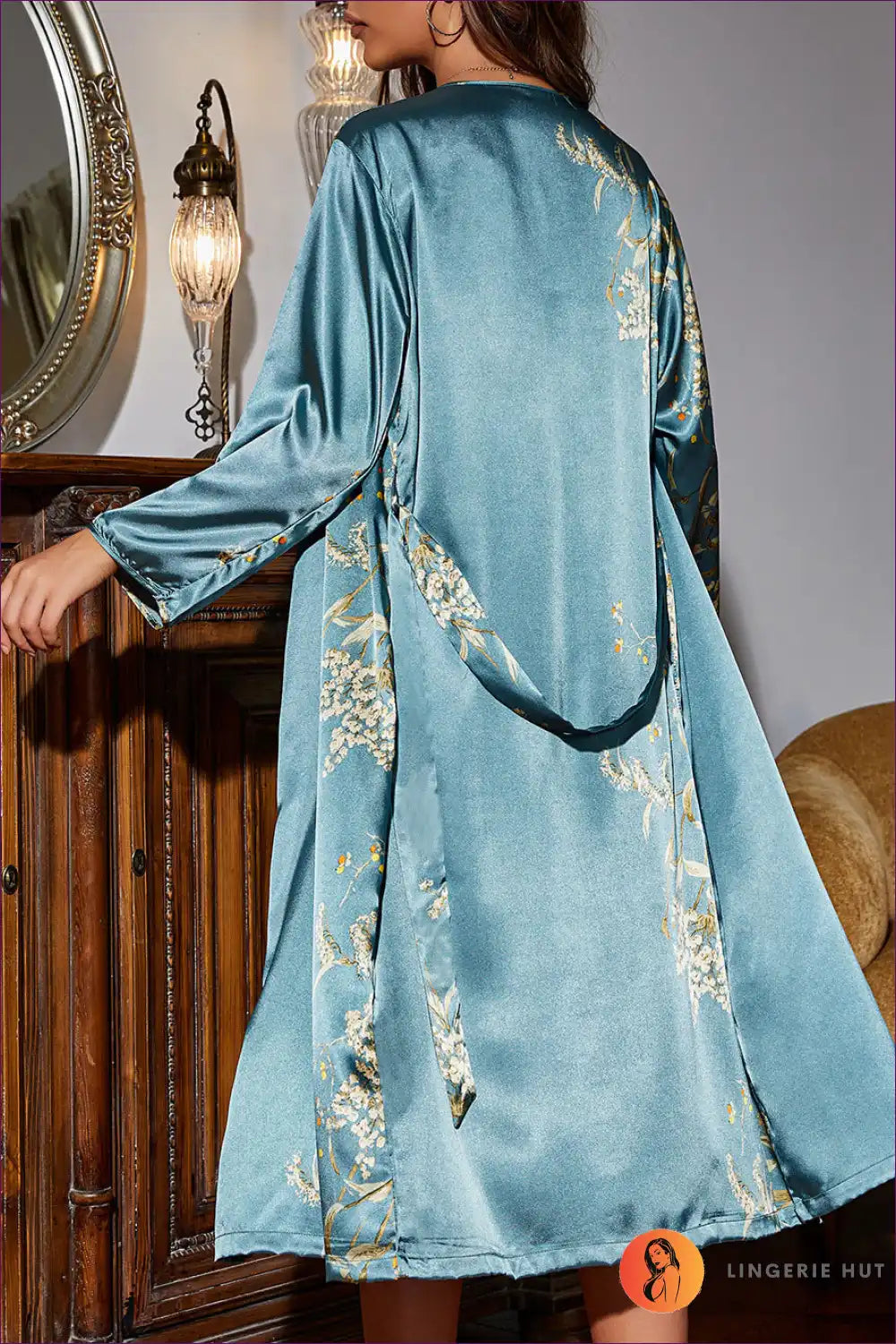 Experience Ultimate Relaxation And Style In This Elegant Satin Floral Robe. The Luxurious Fabric, Charming
